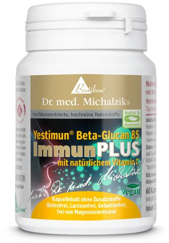 ImmunPLUS Beta-Glucan Dr. med. Michalzik - natürliches Vitamin C - 85% reines Beta D Glucan - 60 Kapseln - ohne Zusatzstoffe - von BIOTIKON®