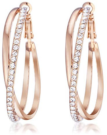 Gemini Ohrreifen (Rose Gold, 18K), attraktive Glitzer & Strass Elemente, Thin Form, sehr leicht, für jeden Anlass, beliebt bei Girls & Damen, 1,5 cm Durchmesser