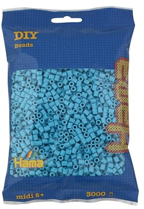 Hama Perlen 201-49 - Bügelperlen Beutel mit ca. 3000 Midi Bastelperlen mit Durchmesser 5 mm in Azurblau, kreativer Bastelspaß für Groß und Klein