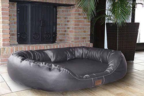 tierlando® Orthopädisches Hundebett Lennart Easy Clean mit Visco-Plus-Matratze und pflegeleichtem Kunstleder-Bezug | Größe: 85x65cm | Farbe: 02 Graphit