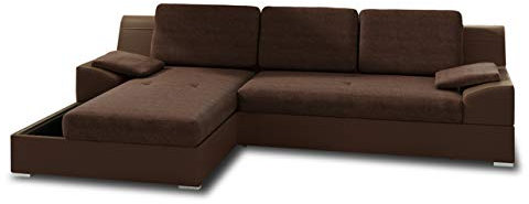 Ecksofa Aldo mit Glasregal, Couchgarnitur mit Bettfunktion und Bettkasten, Sofagarnitur, Couch mit Schlaffunktion, Big Sofa (Braun + Braun (Soft 066 + Inari 24), Ecksofa Links)