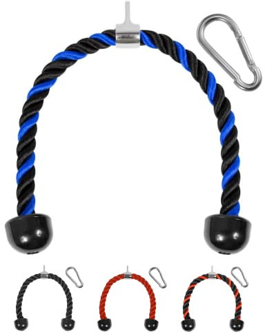 Yes4All Deluxe Trizepsseil 91,4 cm Blau Schwarz Kabelbefestigung, Seilzugsystem Gym Pull Down Seil mit Karabiner, Übungsgeräte-Aufsatz
