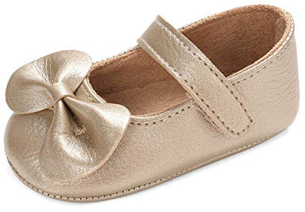 LACOFIA Scarpe Bowknot Primi Passi per Bambina Ballerine Neonata con Suola Morbida Antiscivolo Oro 3-6 Mesi
