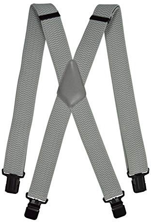 Olata Hosenträger Herren - Extra breite Träger und schwarze Metall-Clips, Hosenträger X-Form mit überkreuzten Trägern – 4 cm. Hellgrau