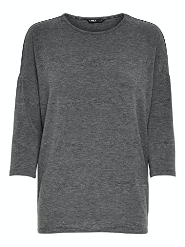 ONLY Women's Thin Knit Sweater 3/4 Sleeve Round Neck Knitted Essential Stretch Jumper ONLGLAMOUR, Colours:Dark Grey, Size:L