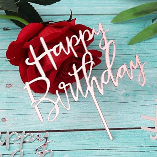 Cute Cake Topper Happy Birthday Acrylic Topper Birthday Party Cake Decoration (Silver)