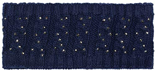 styleBREAKER Damen Stirnband mit Zopfmuster und Strass, weiches Fleece Innenfutter, Haarband, Headband 04026001, Farbe:Dunkelblau
