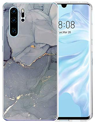 Handyhülle für Huawei P30 Pro Hülle Transparent Weich TPU Silikon Anti-Fingerabdruck Ultra Dünn Handyhülle Anti-Gelb Stoßfest Bumper Marmor Blume Design Case Cover Hülle Für Huawei P30 Pro (Grau)