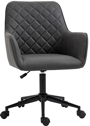 Vinsetto Office Desk Chair, Leather-Feel Fabric Computer Swivel Chair with Rolling Wheels and Adjustable Height for Home, Grey