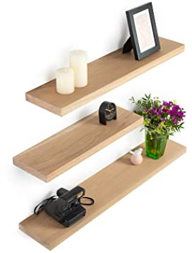 Rikmani Wandregal Holz Eiche massiv Natur - Handgefertigtes Regal Bücherregal Holzregal Wandboard HOLY (Natur) 120 cm