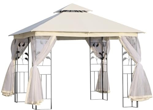 Outsunny Gazebo 3x3m da Esterno con Zanzariera Telaio Acciaio Bianco | Doppio Tettuccio, Gazebo da Giardino