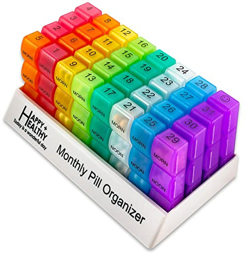 Monatlicher Pillen-Organizer – für morgens und abends täglich – 32 Fächer für jeden Tag, Pillenspender und Spender – BS0830J New monatlich Rainbow Morn-Noon-Eve