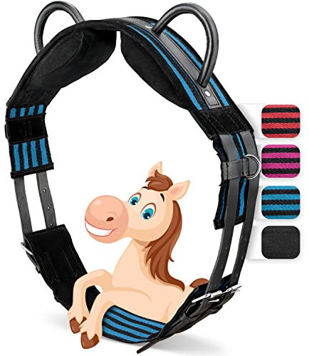 Esposita Reitgurt mit 2 Griffen aus Leder zum Festhalten für Kinder und Reitanfänger - auch geeignet als Longiergurt, Voltigiergurt oder als Holzpferd Zubehör Farbe: Blau-Schwarz Gr. Pony