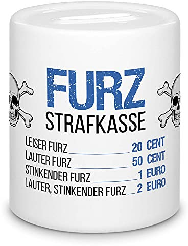 Tassendruck Spardose mit Motiv - Die Strafkasse fürs Furzen - Witzige Geschenke für Männer, Frauen, Freunde und Kollegen - Büro, WG, Zuhause, Hochwertige Keramik