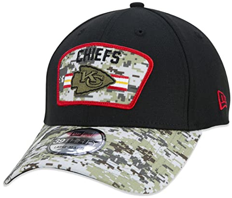 New Era Kansas City Chiefs NFL On Field 2021 Salute to Service Black 39Thirty Stretch Cap - L-XL (7 1/8-7 5/8), 61-65
