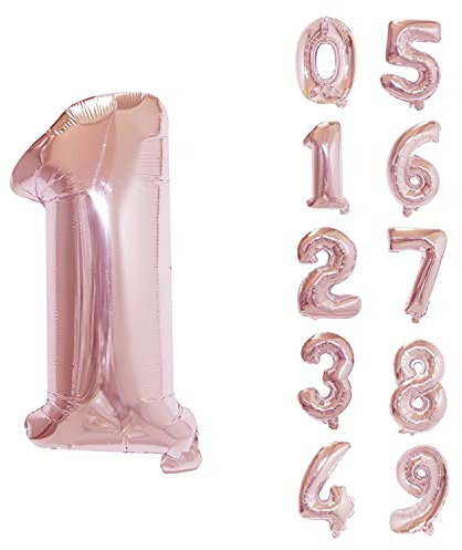 Trimming Shop 40-Inch Giant Rose Gold Number 1 Foil Balloon - Reusable Helium & Air Fillable Digit 0-9 Foil Balloons for Birthday, Wedding, Anniversary, Celebration, Party Decorations Supplies