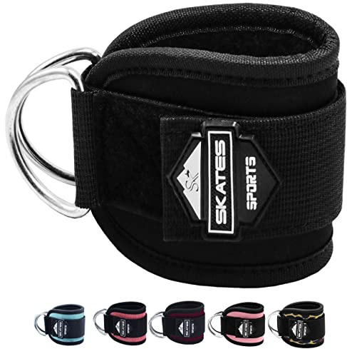 Skates sports Ankle Straps for Cable Machines Attachment 1 Piece Neoprene Padded Double D-Ring Ankle Gym Cuff for Kickback Legs, Abs and Glute Exercise Men women Fitness Workout (Single, Black)