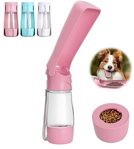 Dog Water Bottle Dispenser - Portable Foldable Pet Water Bottle With Food Container Drinking Feeder for Pet Walking Travel Hiking | Compact Durable Lightweight Leakproof/Pink/Blue (pink/blue) (pink)