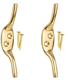 Brass Cleat Hooks Roman Blind Tie Back Brass Cord Hooks Washing Line Tie Downs Curtain Blind Cleat Hook Pack of 4.