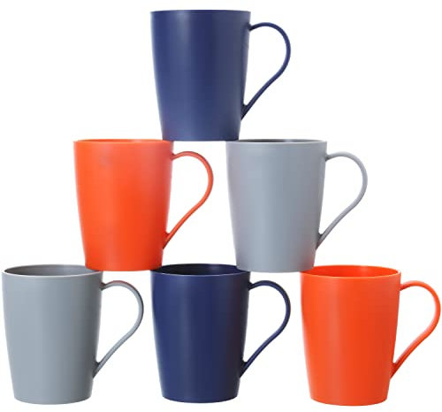 Hawnn Coffee Mugs Set of 6, 12 Ounce Unbreakable Coffee Cups with Handle, 3 Basic Colors, Reusable Plastic Mugs Dishwasher Safe