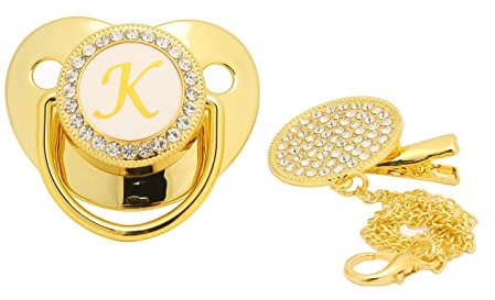 RiToEasysports Baby-Schnuller, Gebogenes Design 26-Buchstaben-Schnuller mit Clips Goldener Baby-Schnuller für 6 Bis 18 Monate Baby(K) Milchpulverfütterung Fütterung