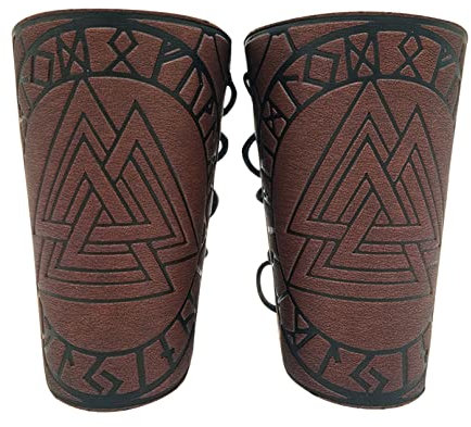 COSFAN Geprägte Lederarmbänder Wikinger Odin Gauntlet Bracers Embossed Arm Guards Breite Armschutzmanschette Punk Mittelalterliche Armschienen Viking Bracers Costume (Braun)