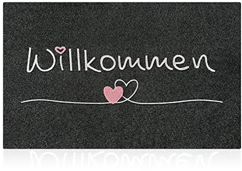 AAZZKANG Willkommen Fußmatte Außen Türmatte Innen mit Dauerhaft rutschfest Gummi Rückseite Ultra absorbieren Schlamm Einfach zu säubern Haustür Eingangsteppich Schwarz