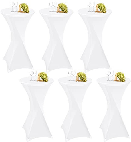 6 Stück weiß Stehtisch Hussen Stehtische, Stehtischhusse für Ø 60-65 cm Stehtische und Bistrotische, Stretch-Tischdecke mit Fußtaschen für Hochzeit Geburtstagsfeier Bankett(60 cm, weiß)