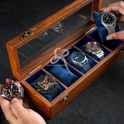 Royal Craft Expertise Scatola per orologi singola, organizer per orologi da uomo (Dark brown-5 room)