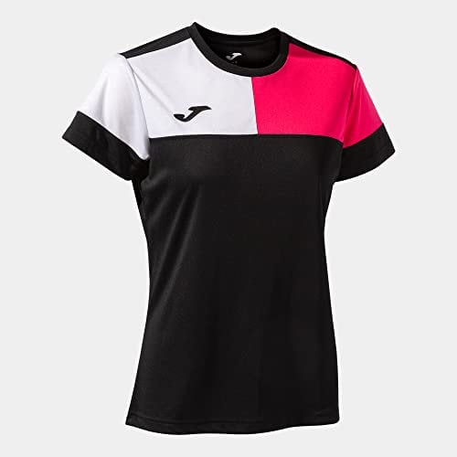 Joma Maglia a Manica Corta Donna Crew V Nero Rosa Bianco