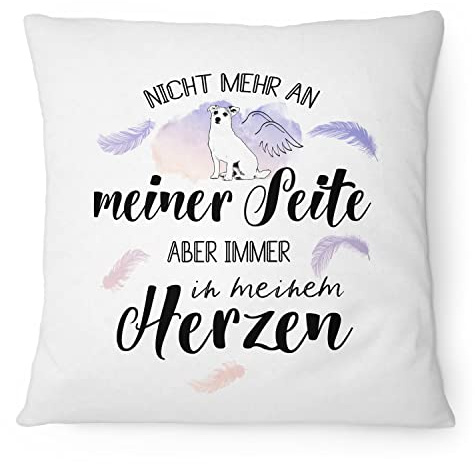 Fashionalarm Kissen mit Spruch Motiv Jack Russell Immer im Herzen - 40x40 cm mit Füllung | Abschied geliebten Hund Geschenk Gedenkgeschenk Trauer, Weiß 40x40 cm