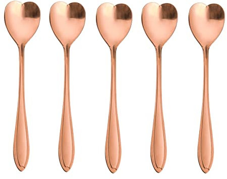 Set mit 10 herzförmigen Edelstahl-Löffeln für Kaffee, Desserts, und Tee, ideal für Zucker, Rühren, Eis und Kuchen, 12,7 cm