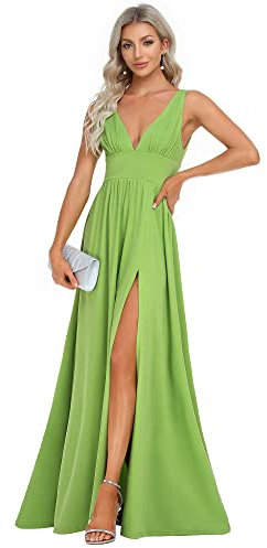 Ever-Pretty Vestito da Sera da Donna Alta Elasticità Scollo a V Linea ad A con Spacco Stile Impero Mela Verde 44