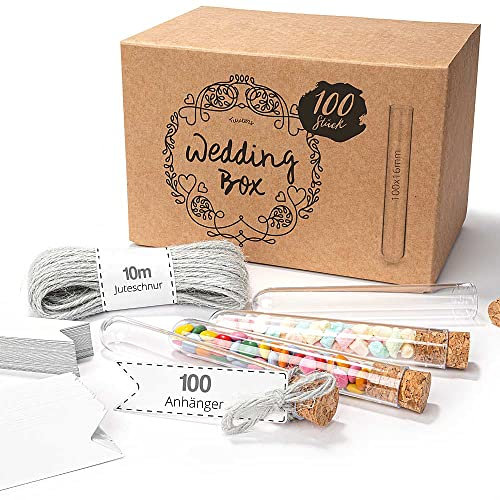 Tuuters 100 Kunststoff Reagenzglas mit Korken, Schnur, Etikett Anhänger Reagenzgläser für DIY, Gewürze Blumen-Samen (100x16mm)