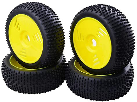 misppro 4Pcs 17mm Nabe Rad Felge & Gummireifen Reifen für 1:8 RC Off-Road Buggy Truggy - Gelb