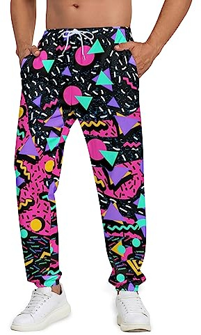 Bornore Men's Jogger Pants 80s Workout Costumes 90s Funny Sweatpants with Pockets Casual Sports Track Pants