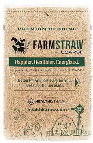 HealthiStraw FarmStraw Coarse Cut, 3 cu ft – All-Natural Wheat Straw Animal Bedding for Homesteads, Hobby Farms, and Small Pets – Absorbent, Fluffy and Insulative – Sustainably Sourced