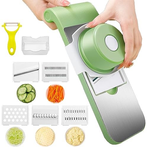 6 in 1 Vegetable Chopper, Multifunction Vegetable Cutter, Onion Chopper Mandoline Vegetable Slice and Dice Cutter, Coleslaw Shredder Salad Veg Food Grater Slicer Dicer for Potato Onion Tomato Fruit