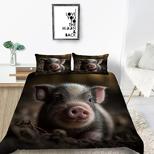 Bettwäsche 135x200 Schweinchen Bettwäsche Set 3D Bedruckte Bettbezug Set mit ReißVerschluss, Weich Flauschige Hypoallergen Bettbezug + 2 Kissenbezug