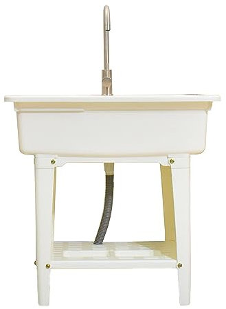 Fregadero De Plástico Independiente Con Tabla De Lavar, Fregadero Interior Y Exterior Con Grifo De Agua Fría Y Caliente, Estación De Lavado De Garaje, Sótano ( Color : A , Size : 68*58CM/26.8*22.8in )