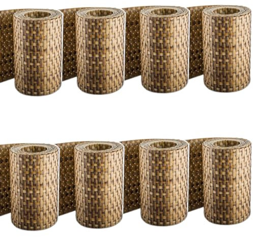 Sellon24® Rattan Sichtschutz-Streifen Rattanoptik Sichtschutz für Stabmattenzaun Flechtoptik 255 x 19 cm (RD08_Stroh_8 Stück)