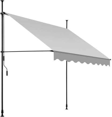 tectake® Toldo Terraza Manual Regulable en Altura con Manivela, Toldo Balcón sin Taladros, Toldo Extensible Terraza, Resistente a Rayos UV, Protección Solar y Repelente al Agua - 200 cm - Gris Claro