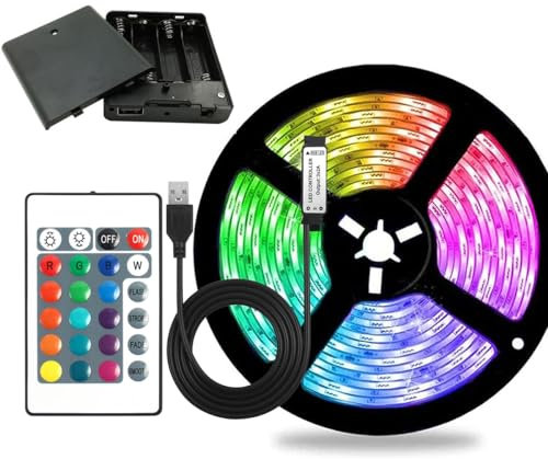 Valletock Battery Powered Led Strip Lights with 24-Button Remote Control, RGB 16 Colors, Strong self-Adhesive, DIY(13.12feet/4m)