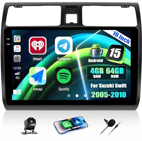 4+64G Android 15 CAMECHO Navi Autoraido für Suzuki Swift 2005-2010 mit GPS WiFi mit Rückfahrkamera, 10 Zoll Wireless Carplay Android Auto Bluetooth Radio HD Touchscreen mit FM/RDS Mirror link