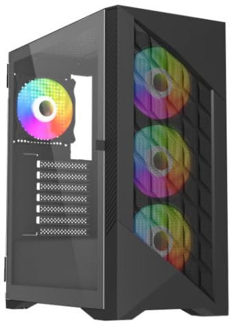 Combrite Mid ATX PC Gaming Case, Tower Case With 4x Addressable 120mm ARGB Fans, Tempered Glass Side Panel (Black)