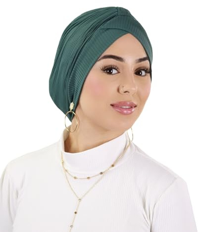 Lamis Hijab - Turban, gerippt, Jersey, für muslimische Frauen, TU-6, blau / grün, One size