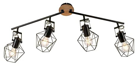 Just Light. Strahler Deckenleuchte Deckenlampe Deckenstrahler Spotleuchte | E27 | 4-flammig | Holz | Metall | Braun | Schwarz | Schwenkbar | Verstellbar
