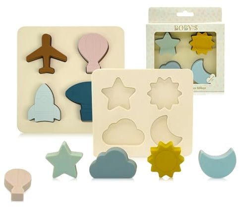 BOBY´S Montessori Silikonpuzzle für Baby & Kinder ab 1 Jahr Motorik-Silikon-Spielzeug pädagogisch als Geschenk - Kinderspielzeug Puzzle Steckspiel nachhaltig, BPA-frei, schadstofffrei (Himmel-Motiv)