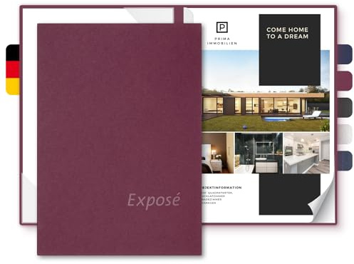 Exposémappe A4 Premium-Karton - Lemani® CARISMA - mit Prägung Exposé - für Ihre hochwertige Objekt-Präsentation aus 375g/m² Pappe - Exposé-Mappe für Immobilien-Makler (Bordeaux, 8 Stück)