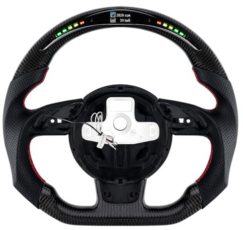 Acclcors Carbonfaser-Lenkrad, LED Schaltanzeige Lenkrad mit perforiertem Ledergriff, für Fahrzeuge mit original D-Lenkrad, für Audi S3 S4 S5 RS3 RS4 RS5 RS6 2012-2016